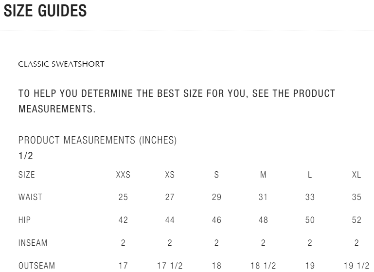 size chart