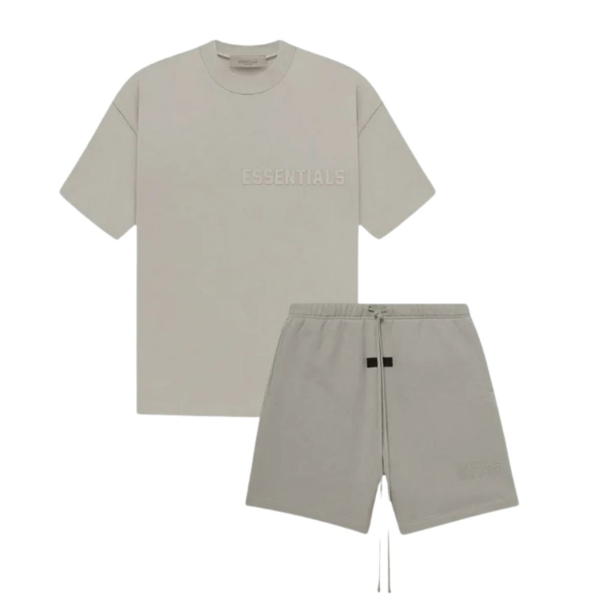 Fear of God Essentials Short Set Seal SS23 front view showing matching top and shorts in seal colour