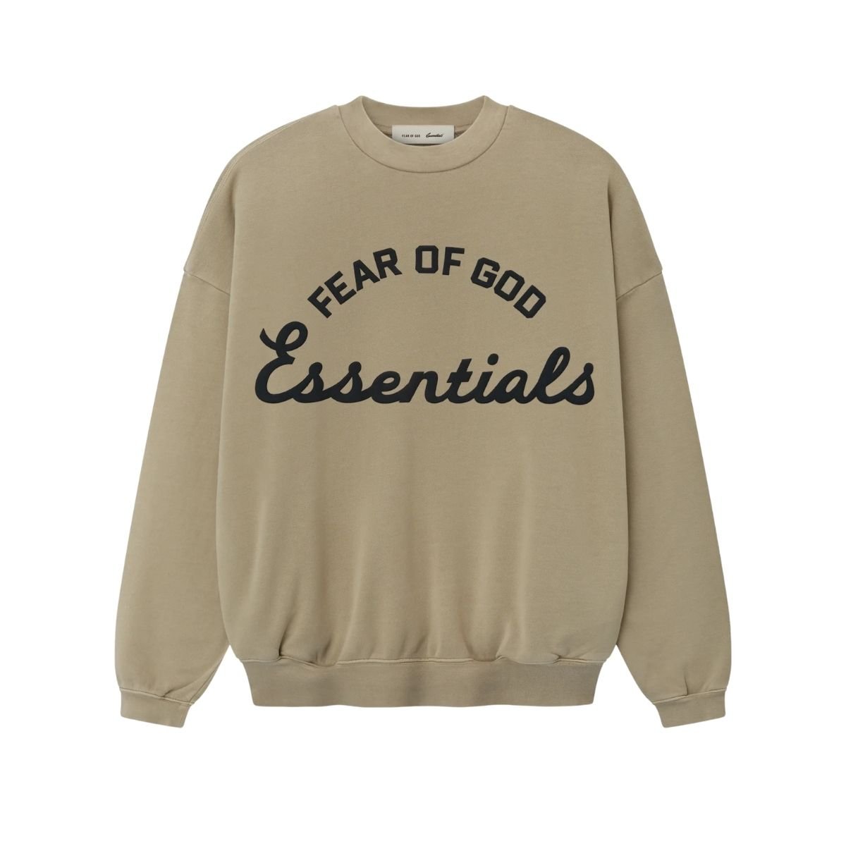 Essentials crewneck sweatshirt front view in black, simple round neck design