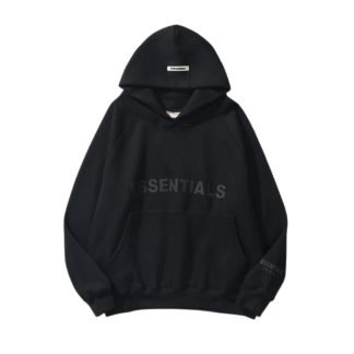 essentials oversized hoodie black front view uk